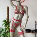 Kırmızı Deri Bdsm Fantazi Jartiyer Takım