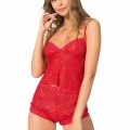 Kırmızı Jakarlı Babydoll Şort Takımı