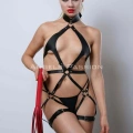 Kırmızı Kırbaçlı Deri Harness, Full Body Deri Harness, Erotik Deri İç Giyim - Brf1348