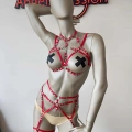 Kırmızı Seksi Elastik Jartiyer Harness Takım