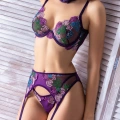 Mor Dantel Jartiyerli 3’lü Fantazi İç Giyim Takımı, Transparan Ayarlanabilir Askılı,kadın İç Giyim
