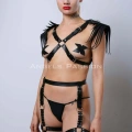 Omuzları Püsküllü Seksi Jartiyer Takım, Kırbaçlı Deri Jartiyer Takım - Brf1344