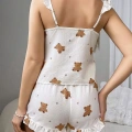 Pamuklu Ayıcık Desen Fırfırlı Askılı Şortlu Pijama Takımı