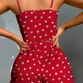 Pamuklu Kırmızı Üstüne Beyaz Kalp Desen Fitilli Askılı Şortlu Pijama Takımı