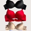Siyah-beyaz-kırmızı-ten 4lü İçi Boş Micro Balenli Günlük Tek Desteksiz Sütyen