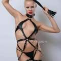 Siyah Kırbaçlı Deri Harness, Full Body Deri Harness, Erotik Deri İç Giyim - Brf1348