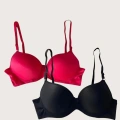 Siyah-kırmızı 2li Mikro Kumaş Push Up Dolgulu Balenli Günlük Destekli Sütyen