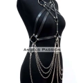 Zincir Detaylı Deri Göğüs Harness, Deri Fantezi Giyim, Elbise Aksesuar - Brf11