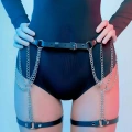 Zincir Detaylı Seksi Deri Belden Askılı Bacak Jartiyer Harness - Brf1323