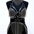 Zincirli Deri Harness, Deri Dansçı Kostüm, Choker Detaylı Deri Harness - Brf1397