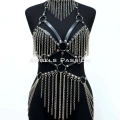 Zincirli Deri Harness, Deri Dansçı Kostüm, Choker Detaylı Deri Harness - Brf1397