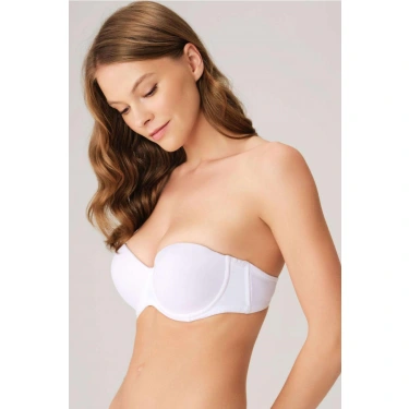 Balenli Destekli Dolgulu Askısız Straplez Günlük Klasik T-shirt Sütyeni