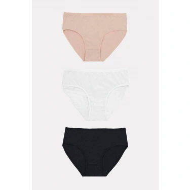 Büyük Beden Pamuklu Siyah Beyaz Ten Rengi 3lü Külot