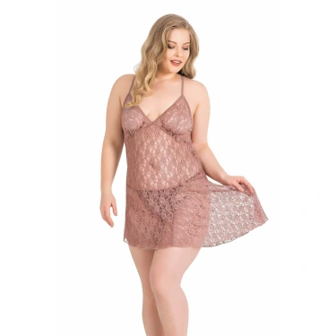 Büyük Beden Vizon Kısa Tül Gecelik