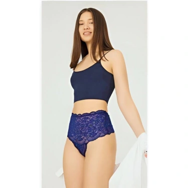 Çapraz Bantlı Dantelli Yüksek Bel Tanga