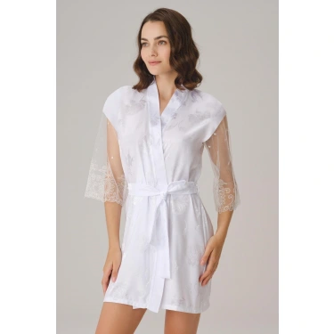 Çeyizlik Uzun Kol V Yaka Kadın Saten Düz Yazlık Mini Dantel Detaylı Sabahlık