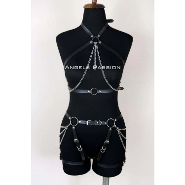 Deri Body Harness, Kadın Deri Fantezi Giyim - Brf1084