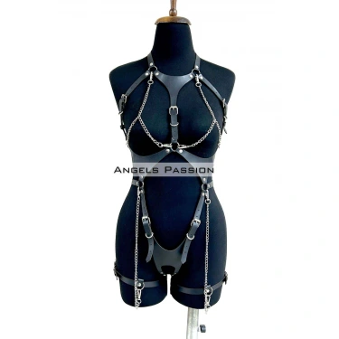 Deri Body Harness, Zincir Ve Kelepçeli Fantezi İç Giyim - Brf1098