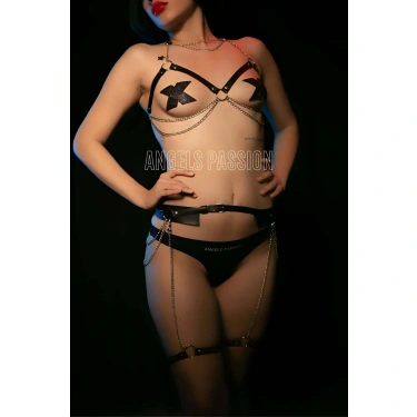 Deri Ve Zincirli Seksi Harness Takım - Brf486