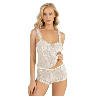 Ekru Saten Şort Takımı 9221