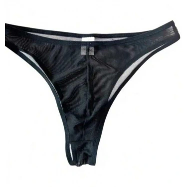 Erkek  Biyeli Siyah Transparan Brazillian Slip