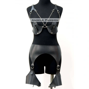 Erotik Deri Jartiyer Harness Takım, Kadın Fantezi İç Giyim - Brf1220