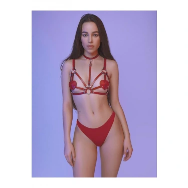 Fantezi Kırmızı Harness Sütyen Kumaş Külot Takımı