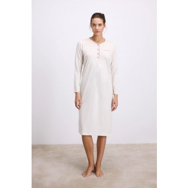 Fil Dişi Modal Uzun Kollu Düğmeli Gecelik