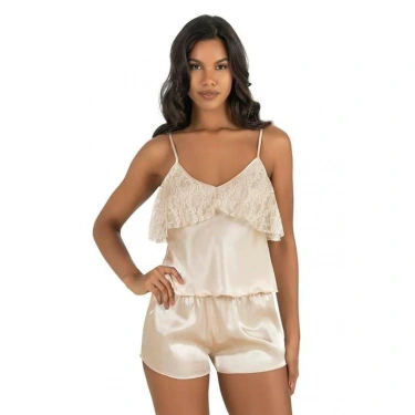 Fildişi Saten Şort Takımı 9214