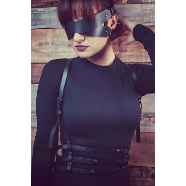 Göz Maskeli Seksi Deri Harness - Brf471