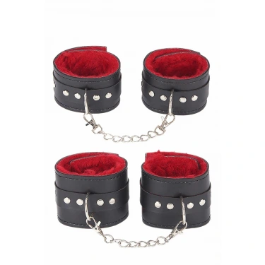 İçi Kırmızı Tüylü Kol Bacak Kelepce Set