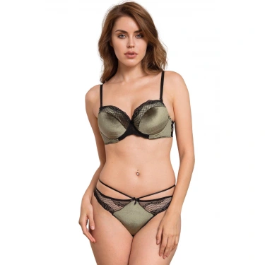 Kadife Balenli Destekli Dolgulu Askıları Çıkabilen Dantelli Sütyen Ve String Takım