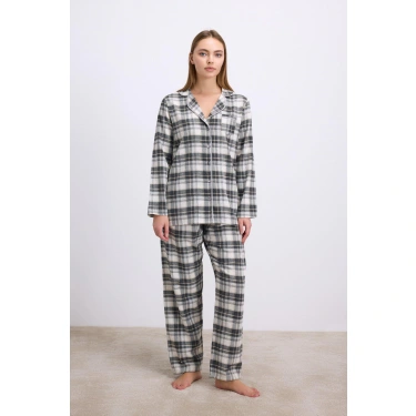 Kareli Flanel Görünümlü Uzun Kollu 2li Pijama Takımı