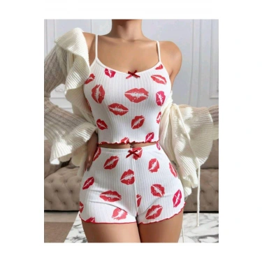 Kiss Öpücük Beyaz Şortlu Takım