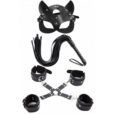 Maske Kırbaç Bileklik 5 Li Harness Deri Set