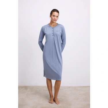 Modal Uzun Kollu Düğmeli Gecelik