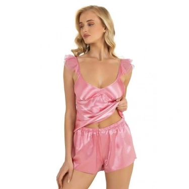 Pembe Saten Şort Takımı 9212