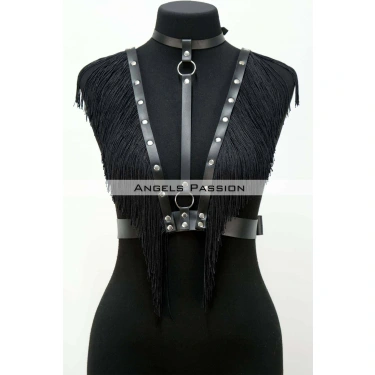 Püskül Ve Deri Büstiyer Harness, Püsküllü Clubwear, Deri Büstiyer - Brf767