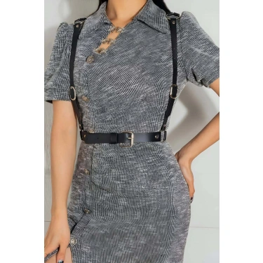 Seksi Deri Arkası Üçgen Detaylı Giysi Üzeri Bel Kemeri Harness - Brf1181