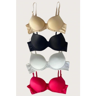 Siyah-beyaz-kırmızı-ten 4lü İçi Boş Micro Balenli Günlük Tek Desteksiz Sütyen