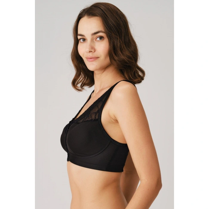 Balensiz Desteksiz Dolgusuz Geniş Askılı Toparlayıcı Önden Açılan Sırt Destekli Küçültücü Sütyen Siyah