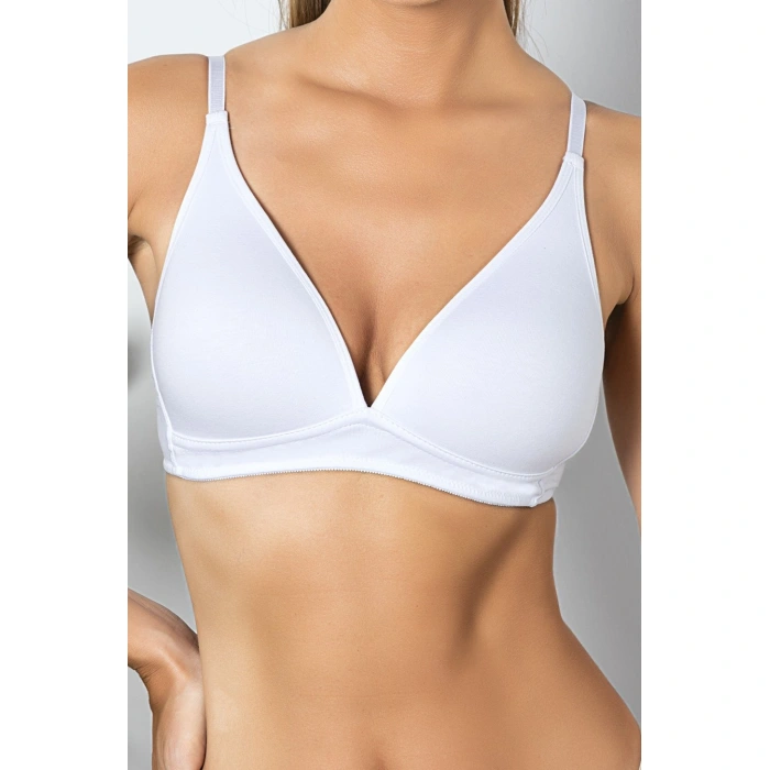 Beyaz Günlük Konforlu İnce Nefes Alan Süngerli Pamuk Sütyen, Kadın İç Giyim