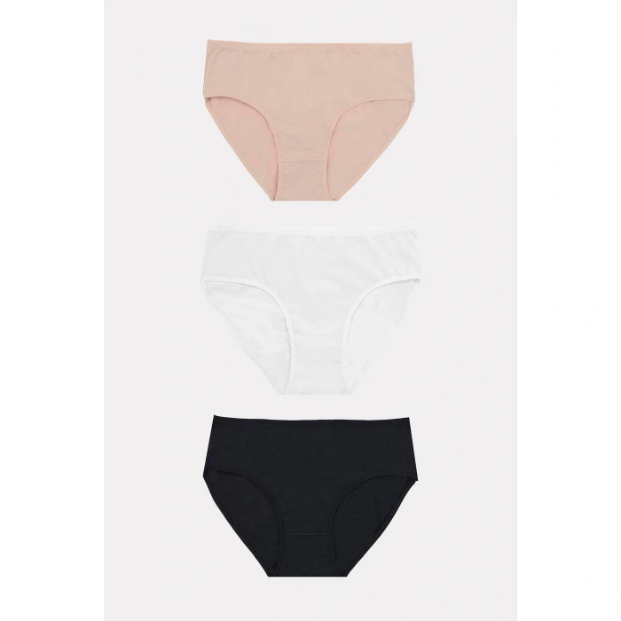 Büyük Beden Pamuklu Siyah Beyaz Ten Rengi 3lü Külot