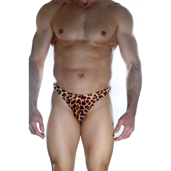Erkek  Arkası Metalli Leopar Tanga Çamaşır
