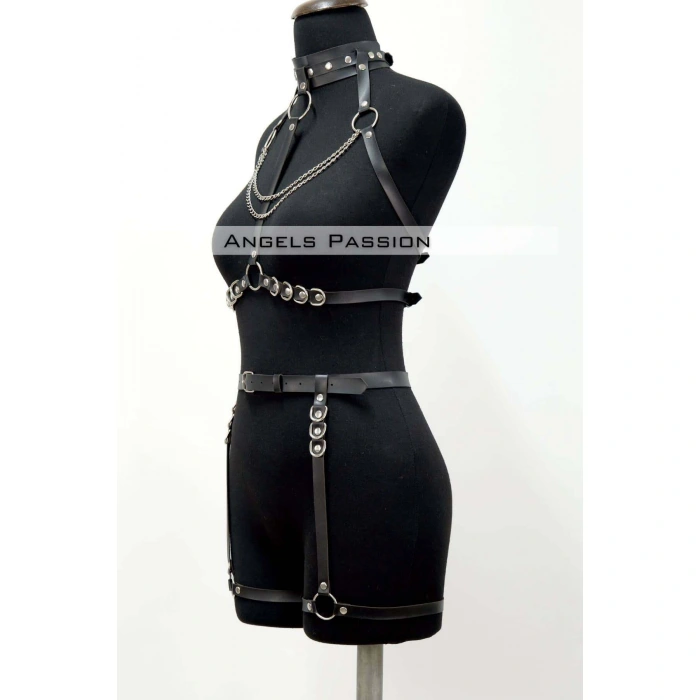 Fantazi İç Giyim Zincirli Erotik Harness Takım - Brf1081