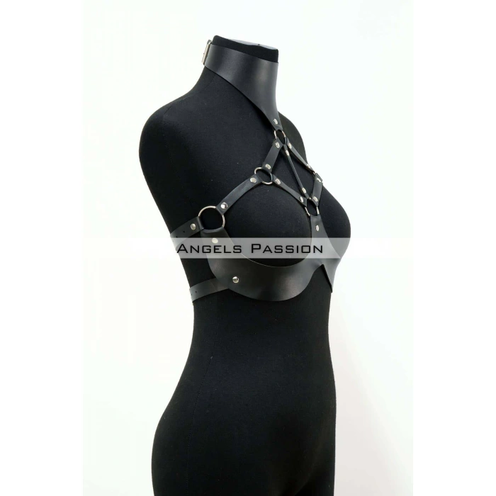 Göğüsleri Açık Deri Fantezi Giyim, Deri Göğüs Harness - Brf1237