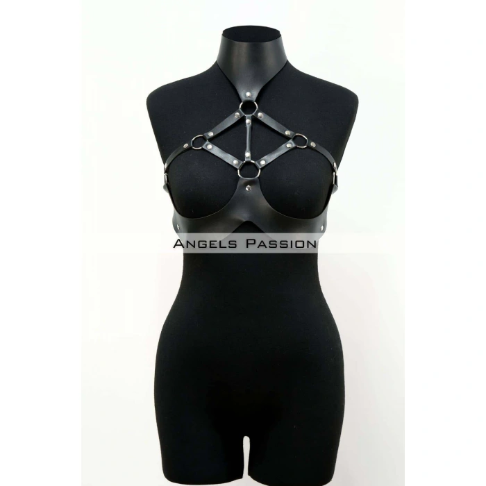 Göğüsleri Açık Deri Fantezi Giyim, Deri Göğüs Harness - Brf1237