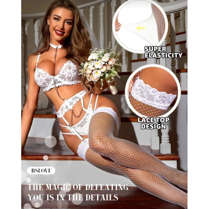 Kadın Beyaz File Silikonlu Jartiyer Çorabı