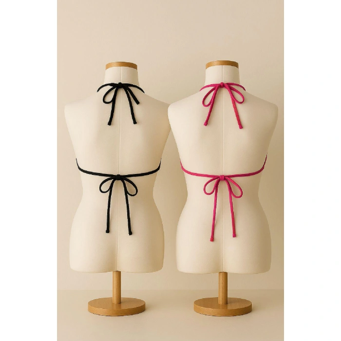 Kadın Siyah Ve Fuşya Minimal Kesim Üçgen Bikini Üstü