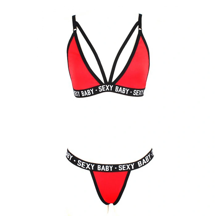 Kadın Siyah Yazı Detaylı Ipli Sütyen Takımı